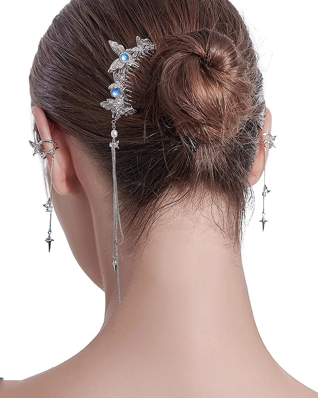 【MASW】Butterfly Dance Tassel Blue Hairpin pg302