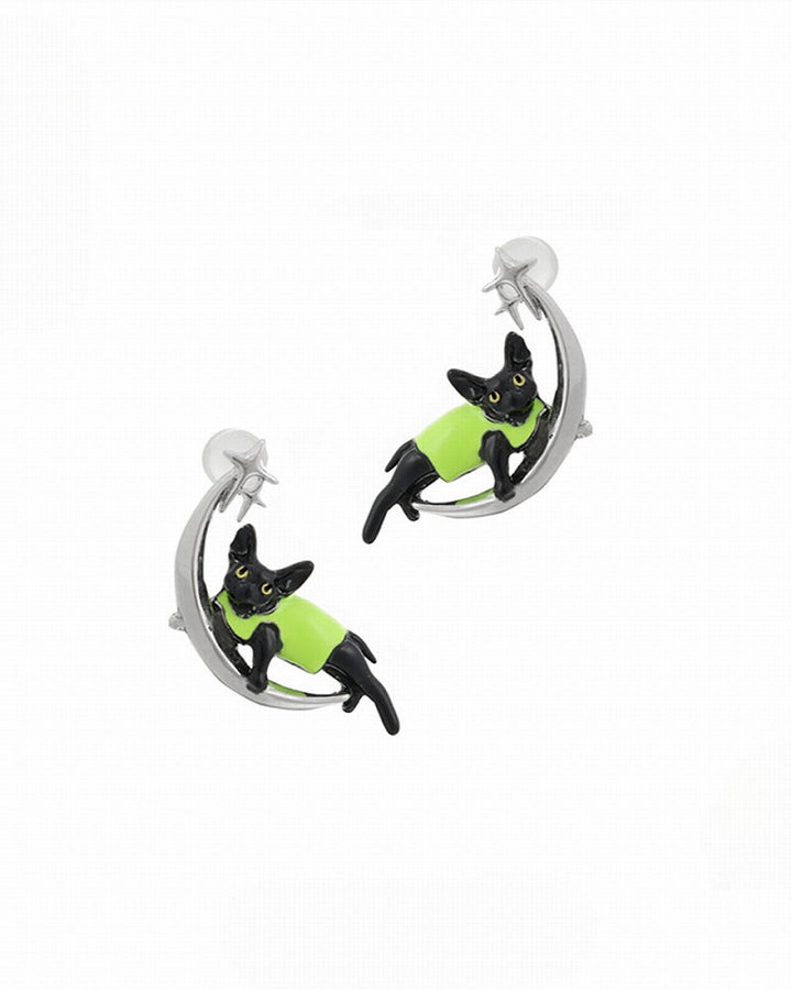 【SUMIYAKI】Devon Moon Green Cat Earrings pg588