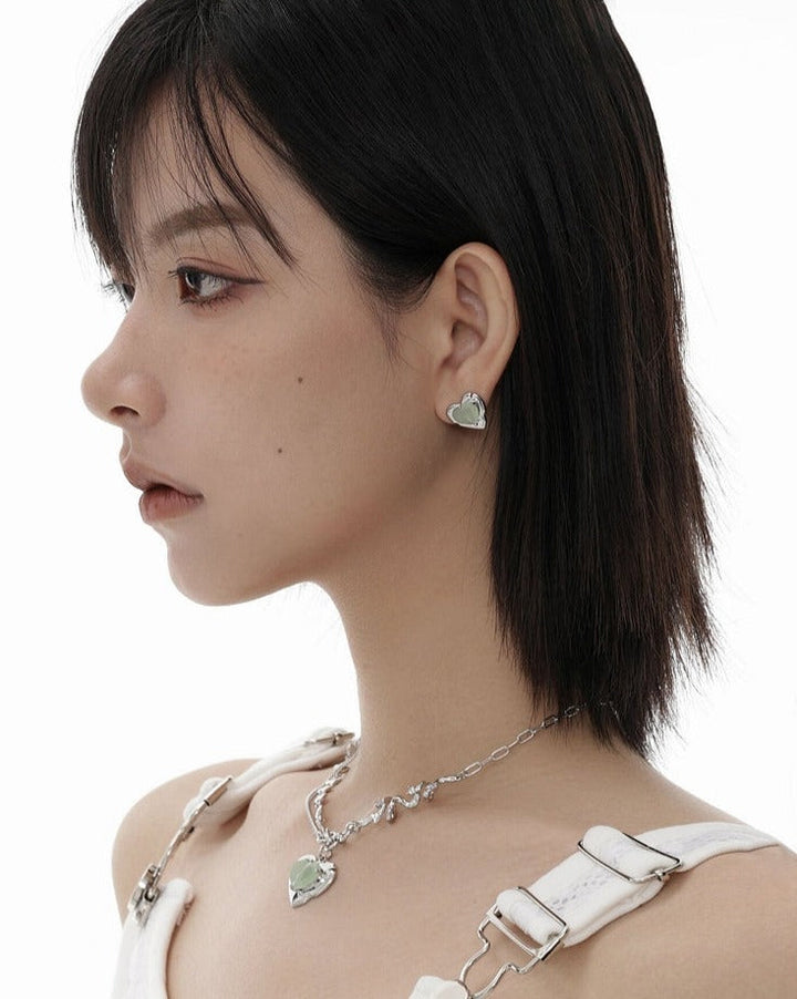 【SUMIYAKI】Green Tea Heart Earrings pg957