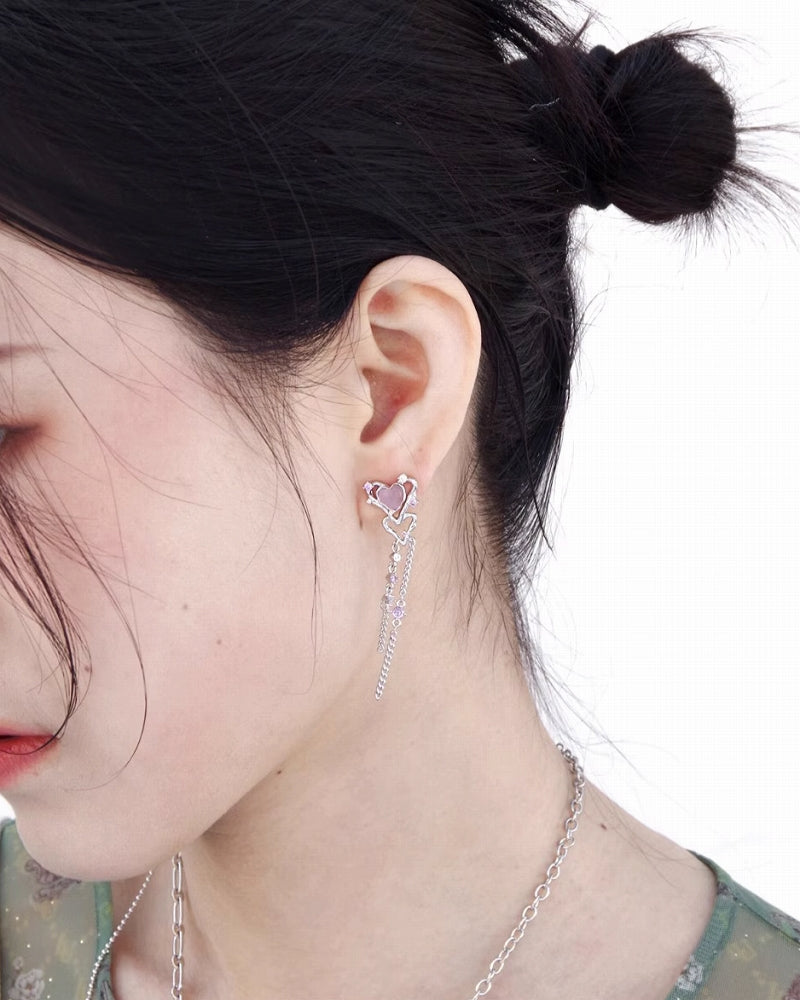 [Esak∞chi] Magic Wish Hollow Heart Tassel Earrings pg1161