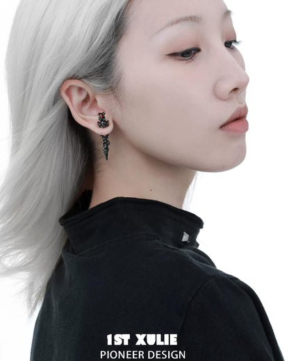 Dark Rose Cross Stud Earrings