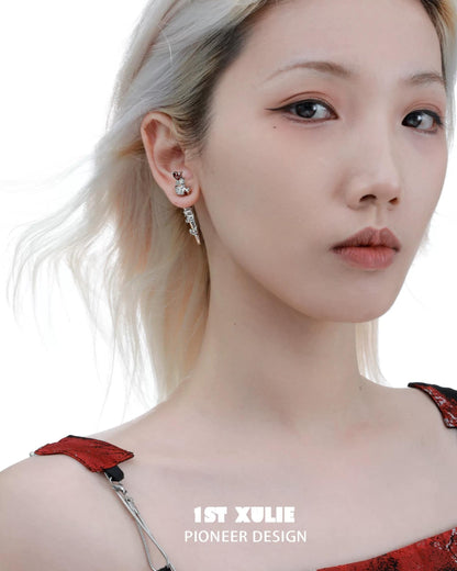 Dark Rose Cross Stud Earrings