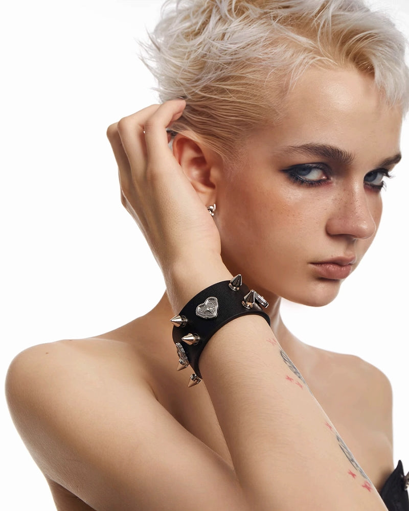 [OCTO VITA] Sweetheart Rock Black Genuine Leather Bracelet pg1812