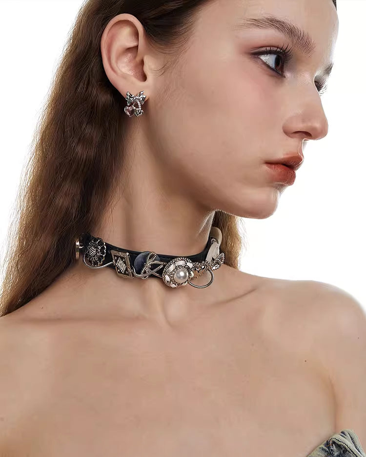 【OCTO VITA】Leather Rose Belt Button Choker pg1064