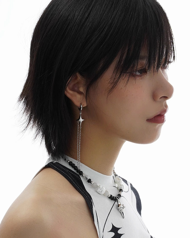 【SUMIYAKI】Astral Starburst Asymmetric Tassel Earrings pg68