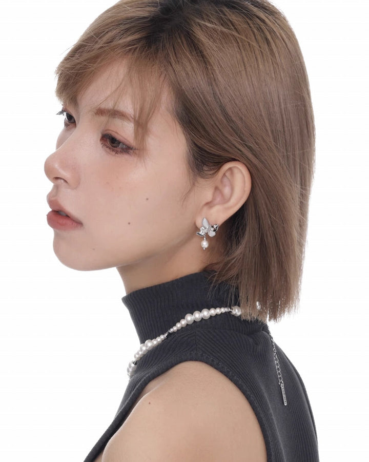 【SUMIYAKI】White Twin Butterflies Earrings pg2002