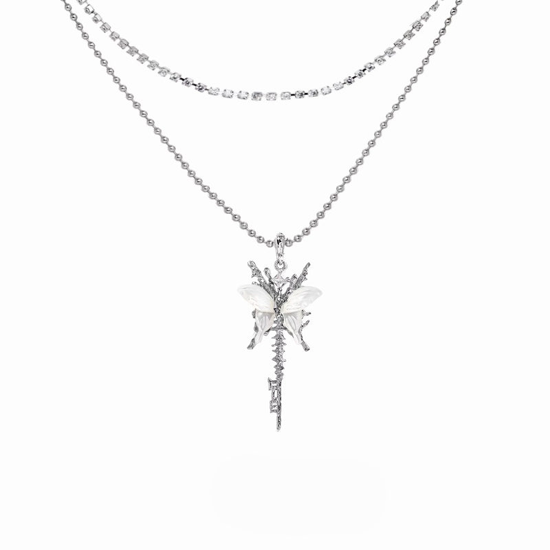 [1ST XULIE] Butterfly Skeleton Layer Necklace pg348