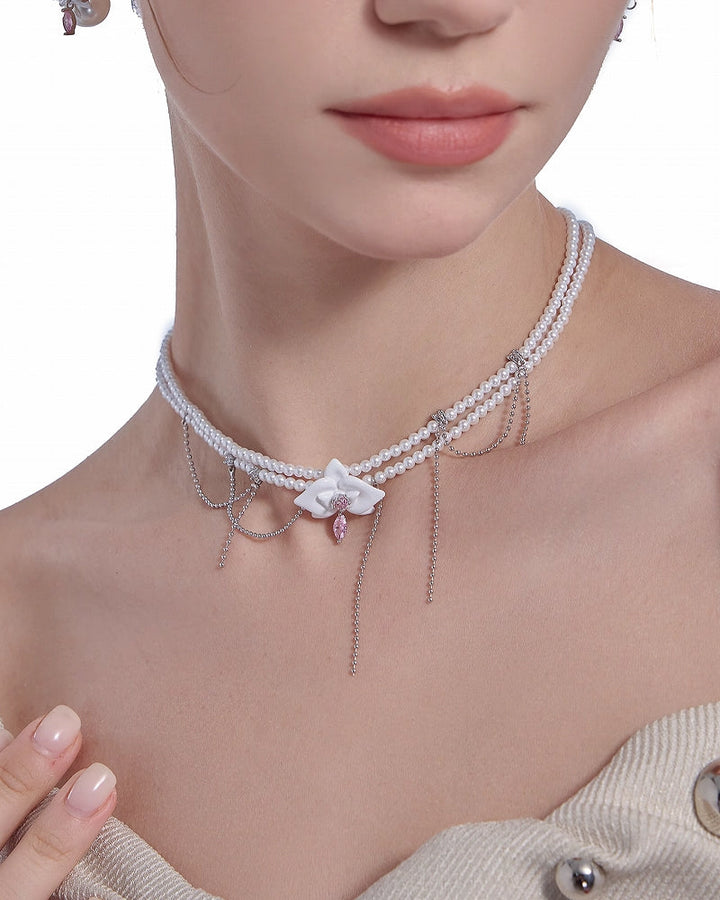 [MASW] Secret Garden Flower Pearl Choker pg1569