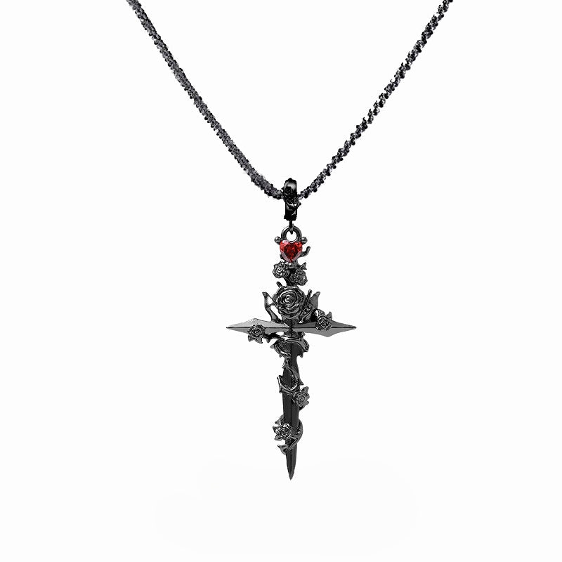 【1ST XULIE】Forbidden Rose Cross Necklace pg810