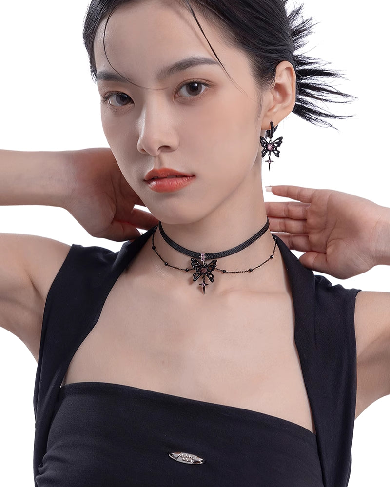 [MASW] Black & Pink Butterfly Choker pg155