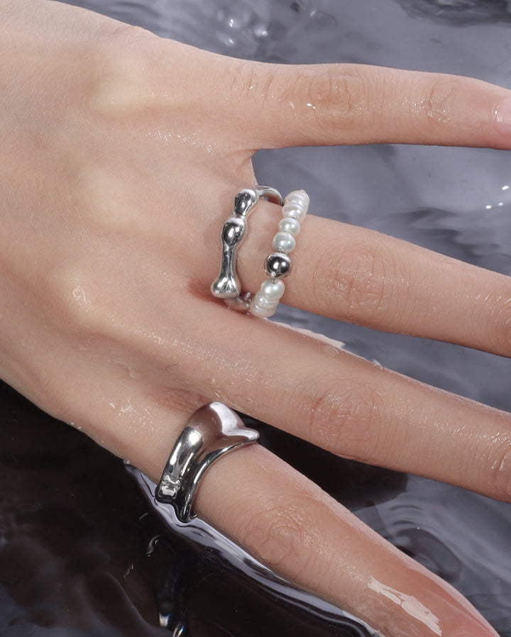 【1ST XULIE】Metal & Pearl Double Ring pg1203