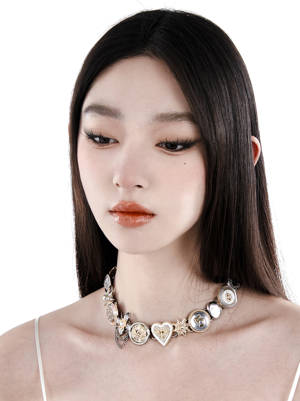 [Planktont Floating U Creature] Gold&Silver Button Necklace pg905