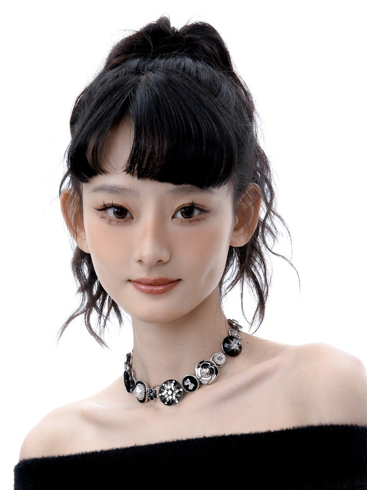 [Planktont Floating U Creature] Black Button Necklace pg163