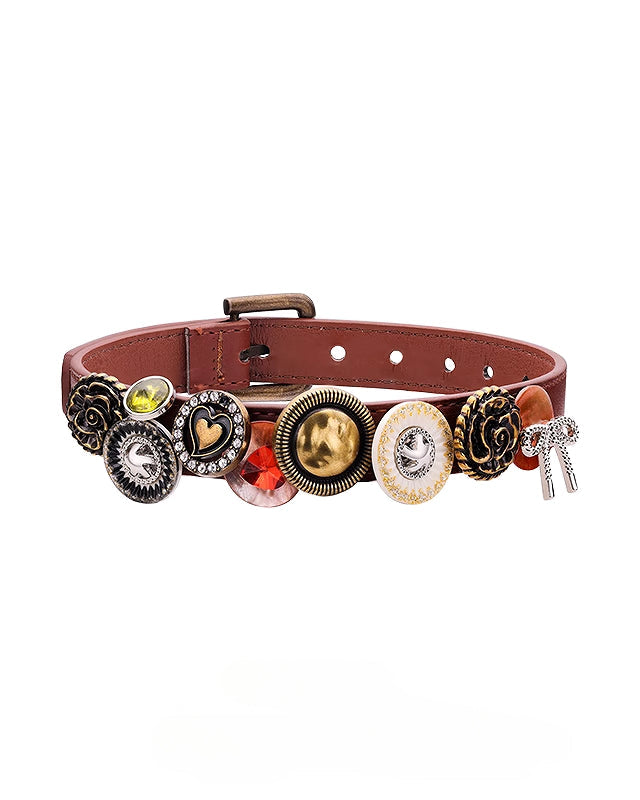 [OCTO VITA] Leather Rose Orange Button Choker pg1069