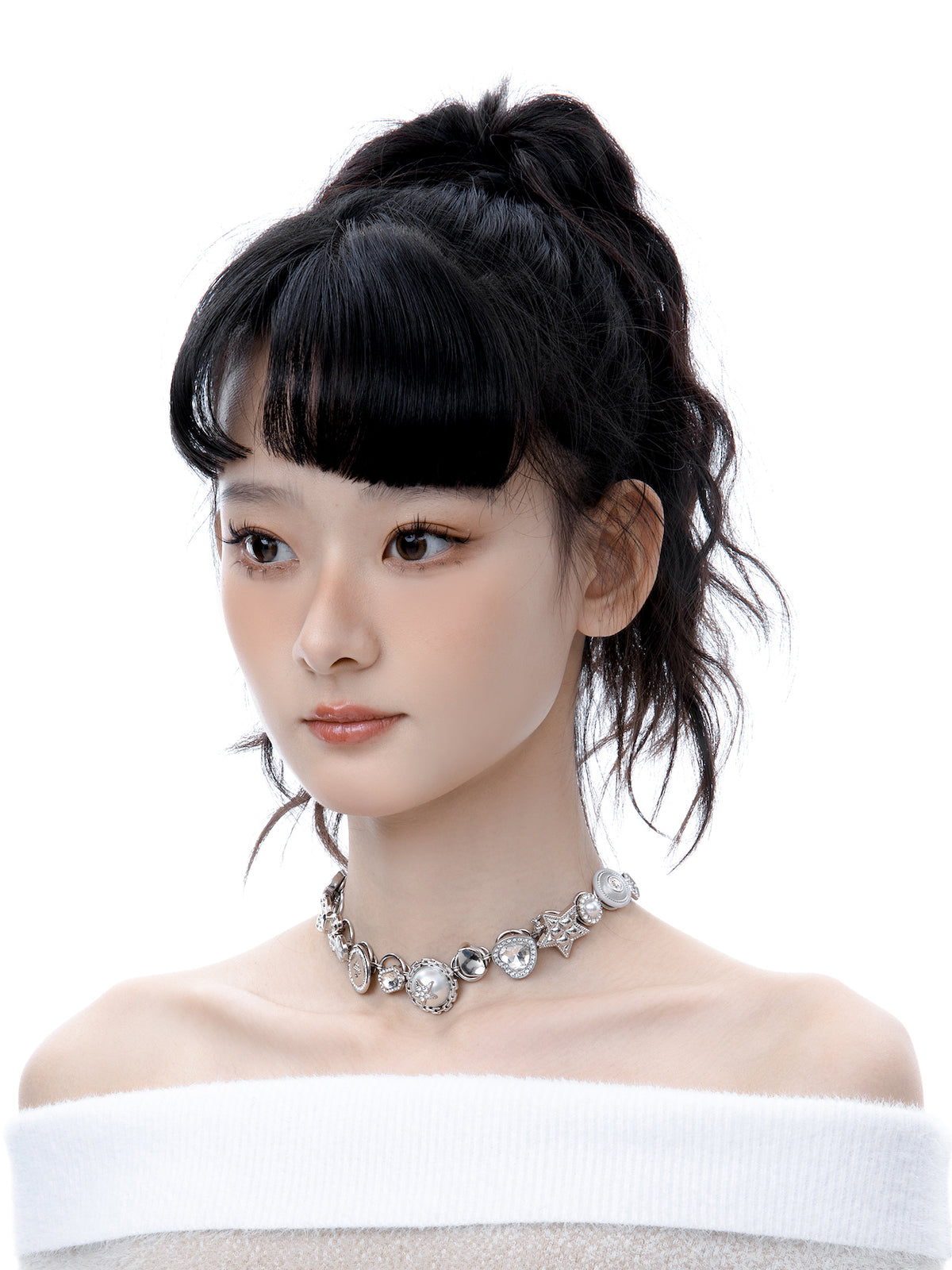 [Planktont Floating U Creature] Silver Button Necklace pg1608