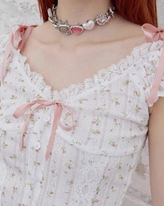 【Cigaberry】Pink Hearted Acrylic Button Necklace pg1364