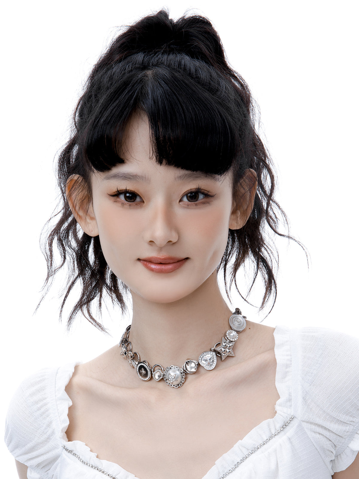 [Planktont Floating U Creature] Silver Button Necklace pg1608