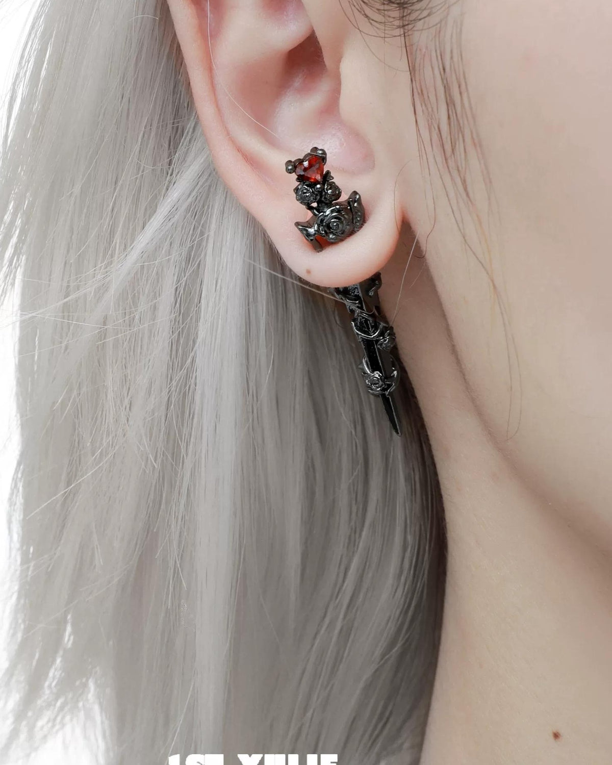 Dark Rose Cross Stud Earrings