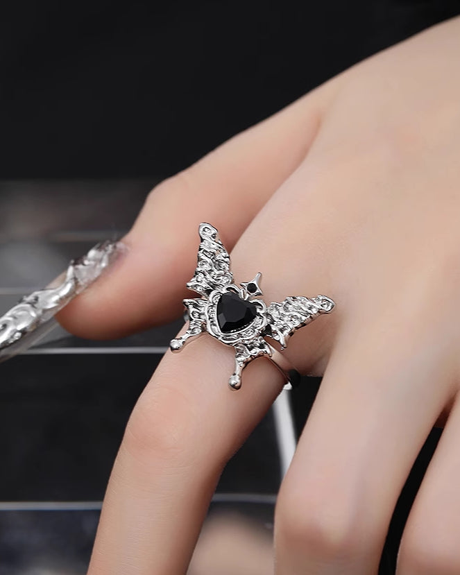 Black Love Butterfly Open Ring