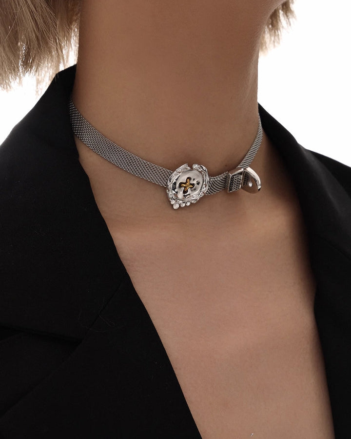 【SUMIYAKI】Button Belt Buckle Choker pg359