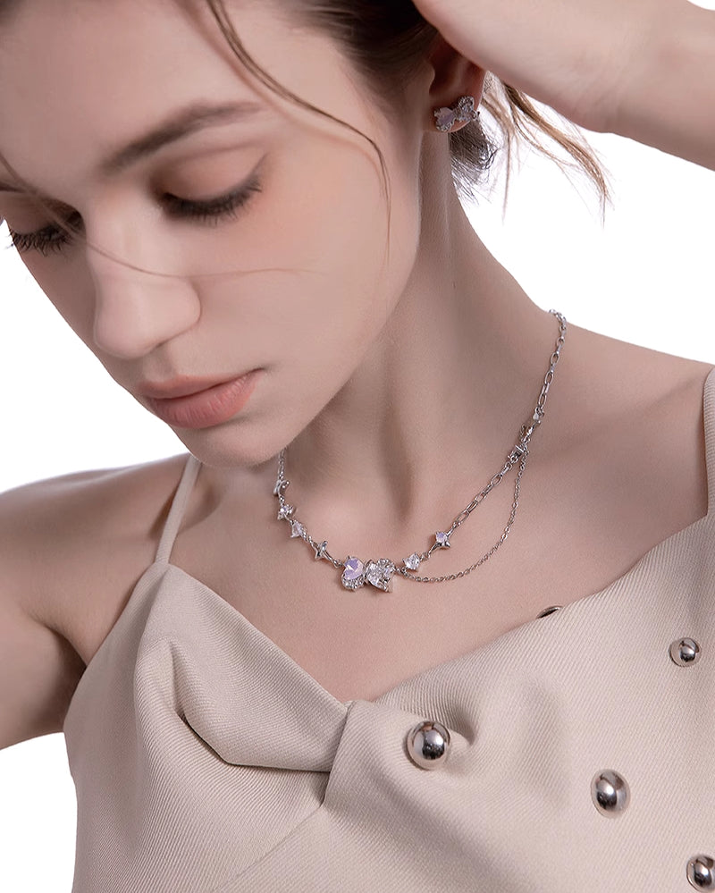 【MASW】Girl Starry Sky Bow Necklace pg892