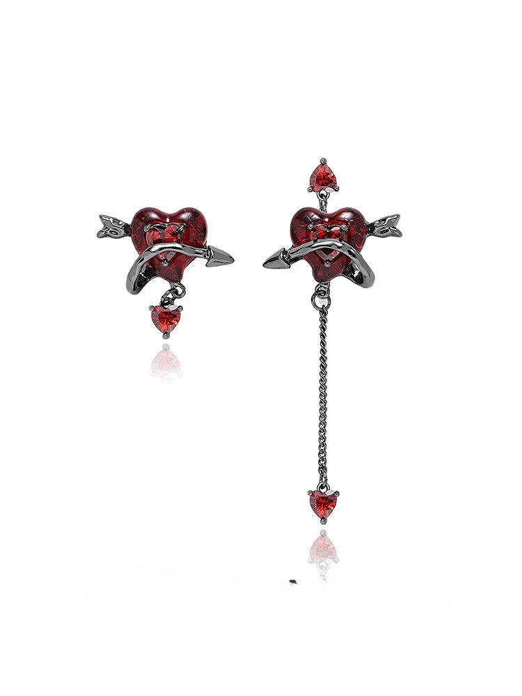 Red Love Arrow Asymmetrical Earrings
