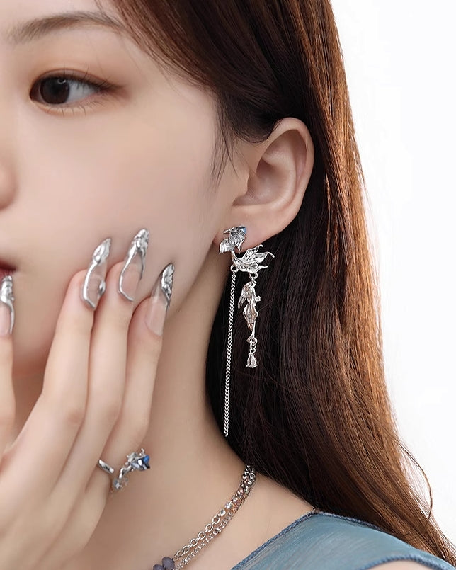 Blue Goldfish Tassel Earrings