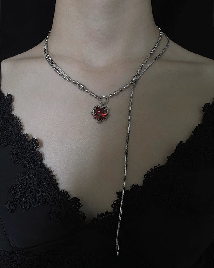 【Insomnia Artist】Crimson Pit Double Layer Red Love Stacked Necklace pg472