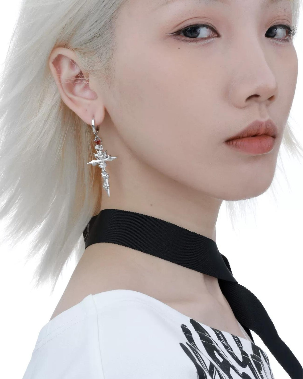 Dark Rose Cross Stud Earrings