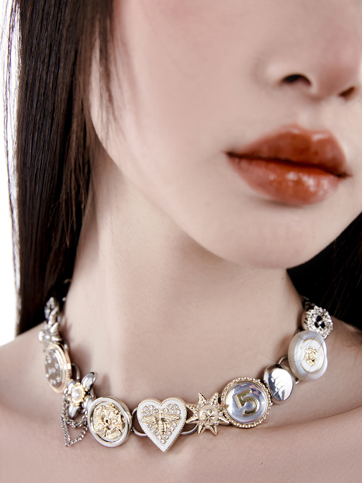 [Planktont Floating U Creature] Gold&Silver Button Necklace pg905