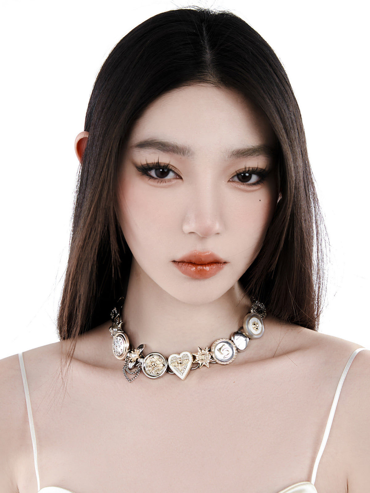 [Planktont Floating U Creature] Gold&Silver Button Necklace pg905