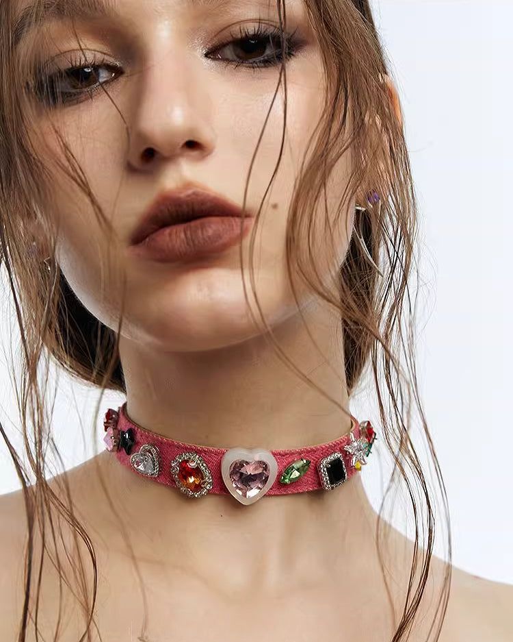 【OCTO VITA】Spicy Girl Dopamine Pink Denim Choker pg1668