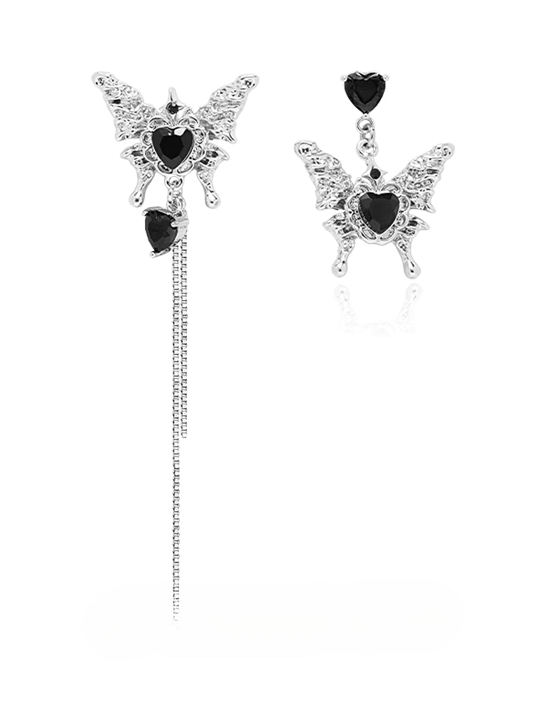 Black Love Butterfly Asymmetrical Earrings