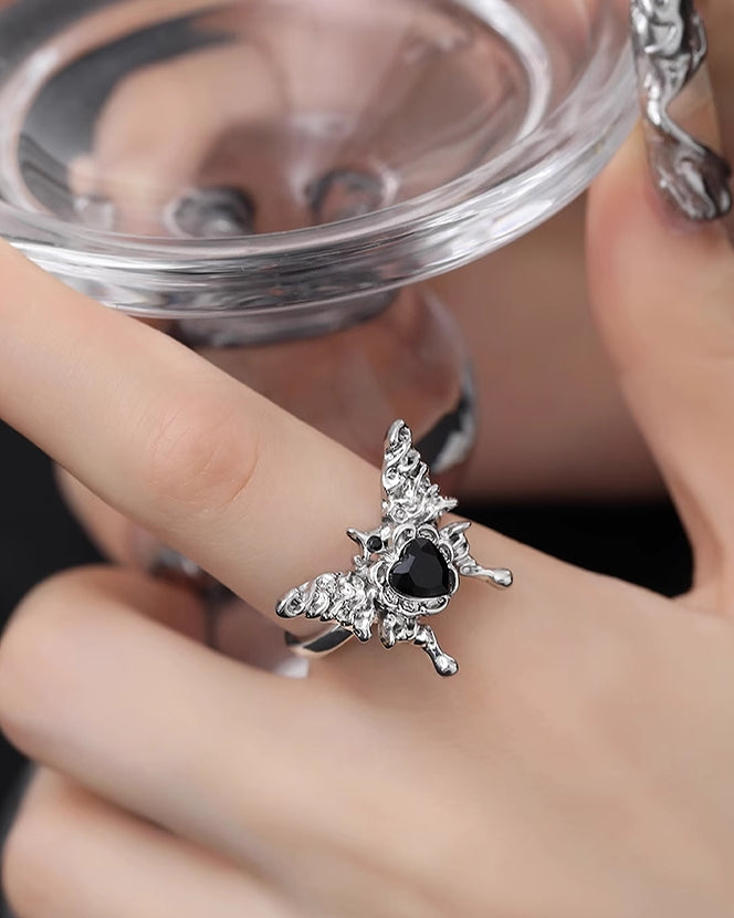 Black Love Butterfly Open Ring