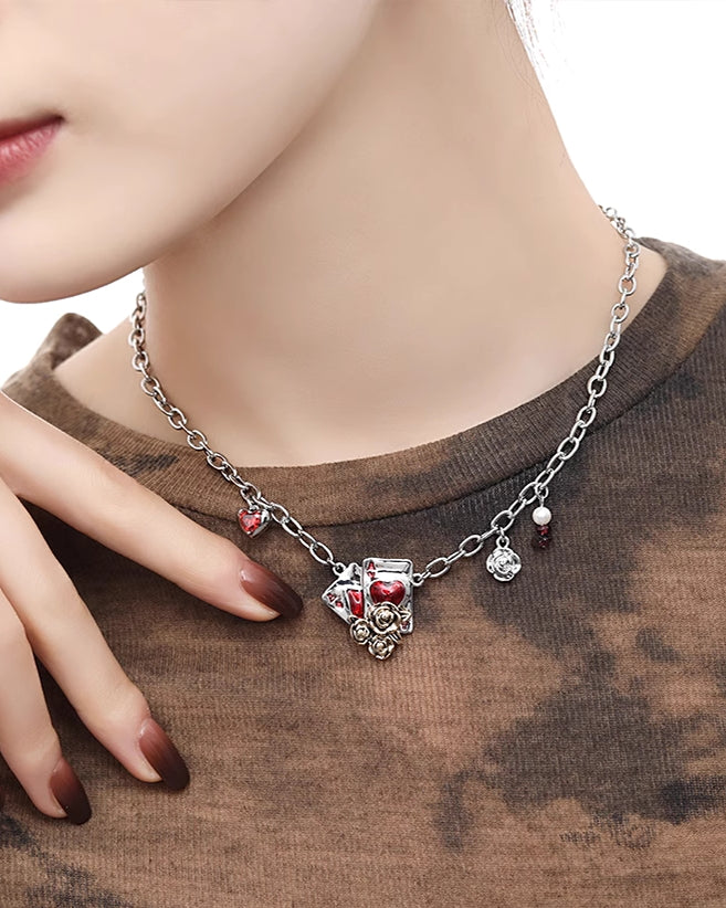 Playing Card Rose Necklace