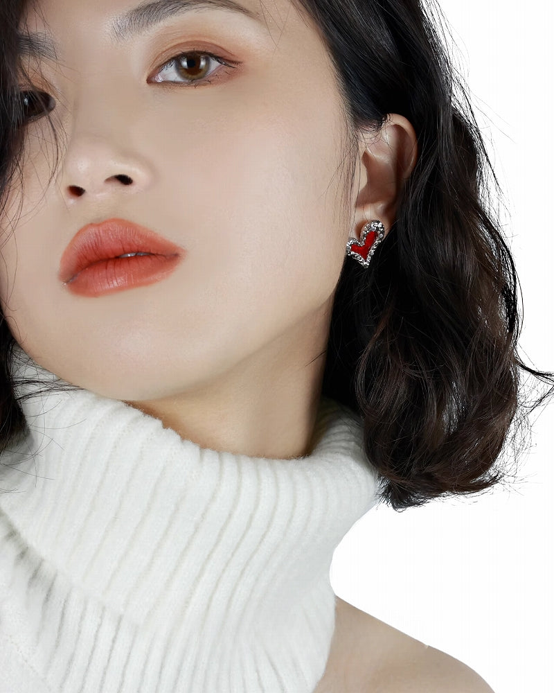 【OOMEOO】Preference Red Heart Earrings pg1394