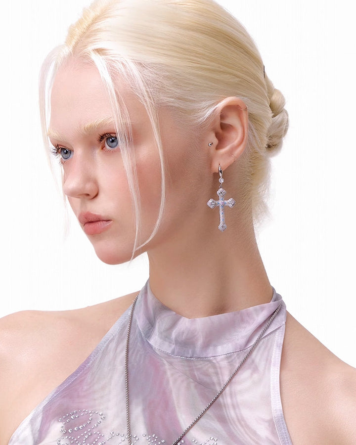 【SUMIYAKI】Full Diamond Cross Earrings pg854