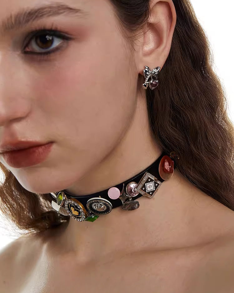 [OCTO VITA] Leather Rose Colorful Button Choker pg1067