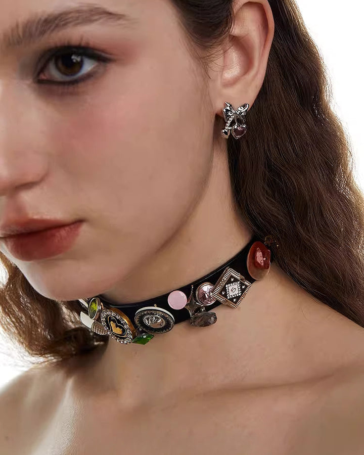 【OCTO VITA】Leather Rose Colorful Button Choker pg1067