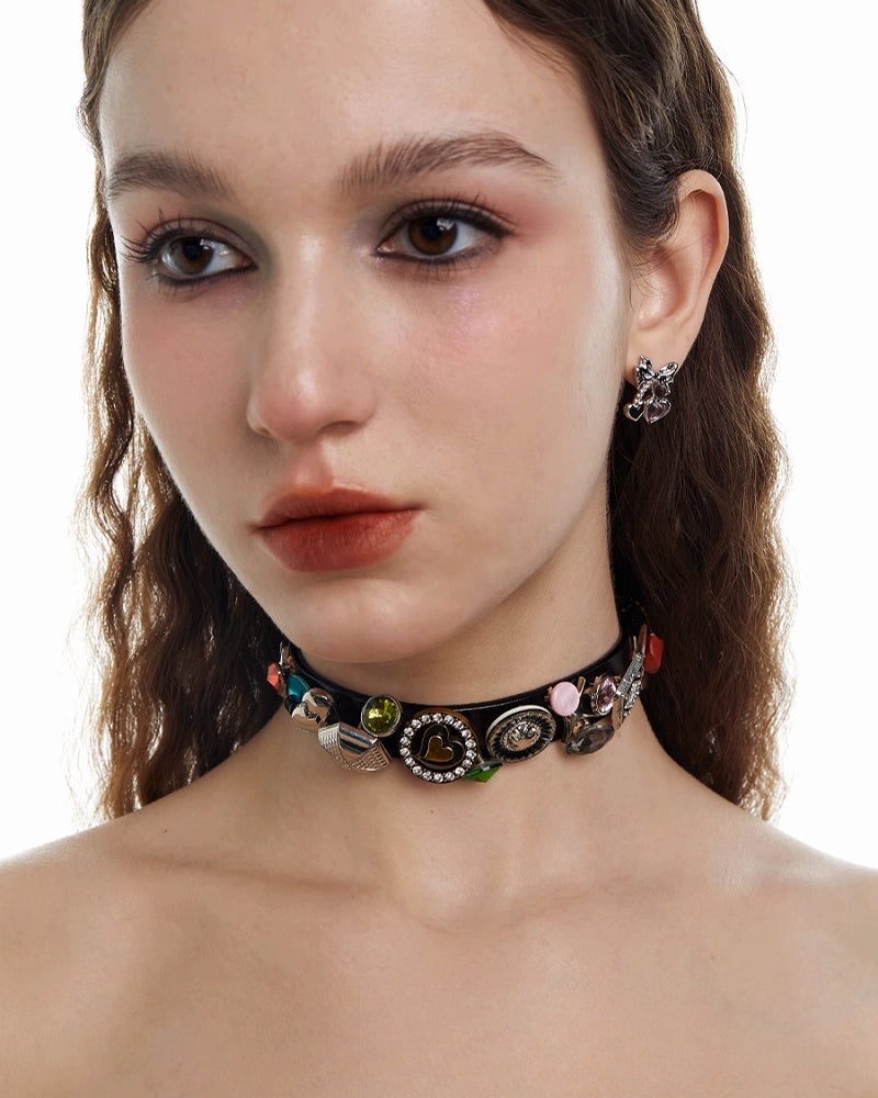 【OCTO VITA】Leather Rose Colorful Button Choker pg1067