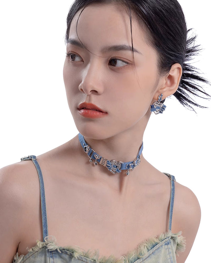 【MASW】Denim Heart Blue Earrings pg574