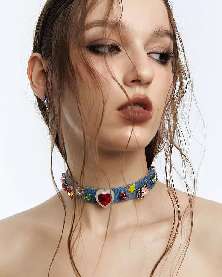 [OCTO VITA] Spicy Girl Dopamine Blue Denim Choker pg1665