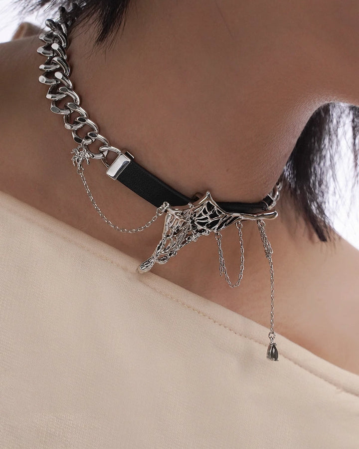 【SUMIYAKI】Leather Spider Web Choker pg1072