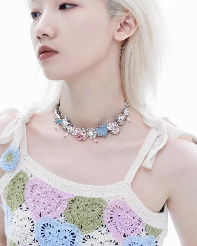 【1ST XULIE】Dopamine Color Treasure Button Necklace pg595