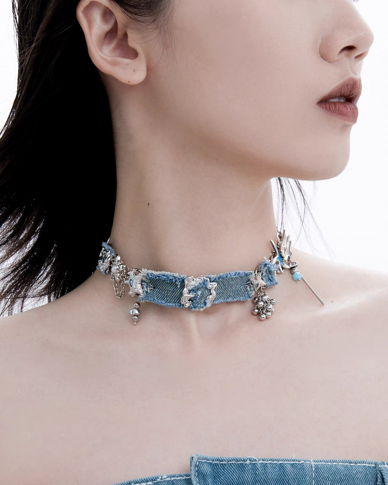 [1ST XULIE]Dopamine Color Treasure Denim Choker pg597