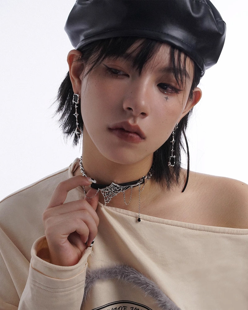 【SUMIYAKI】Leather Spider Web Choker pg1072