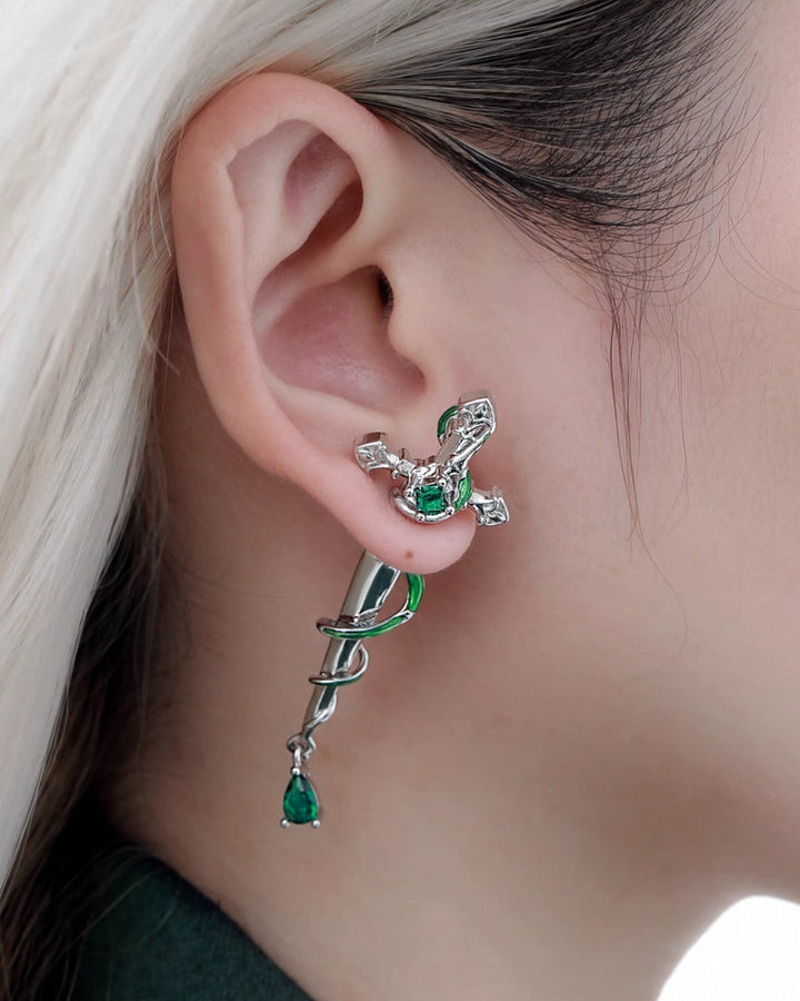 【1ST XULIE】Slytherin Snake Cross Dark Earrings pg1621