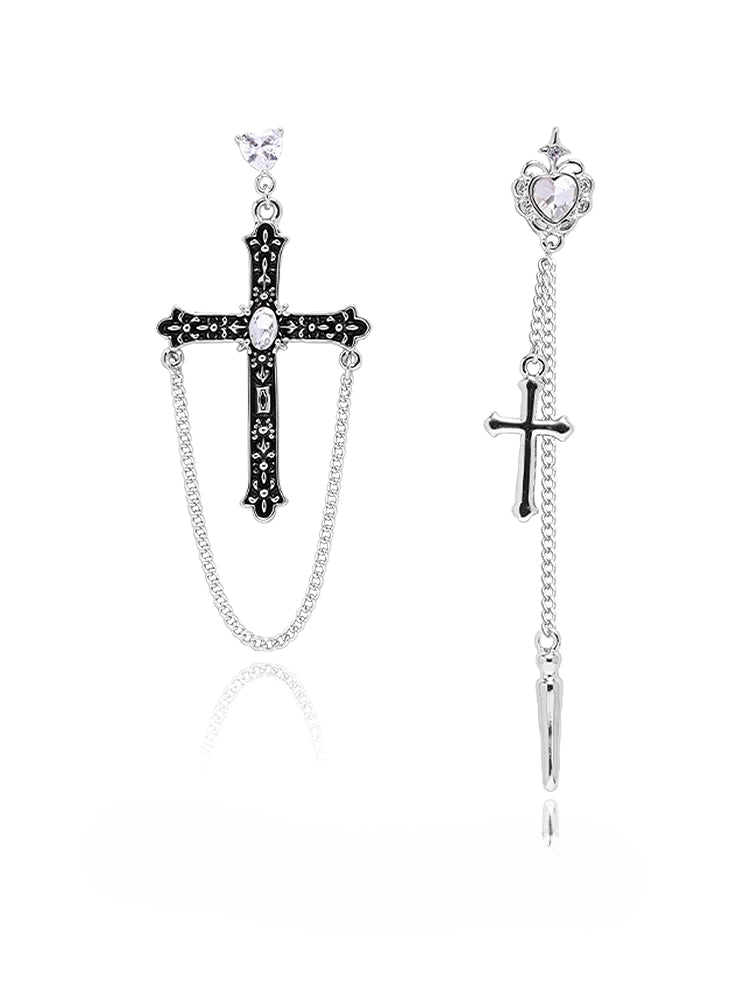 Punk Cross Asymmetrical Earrings