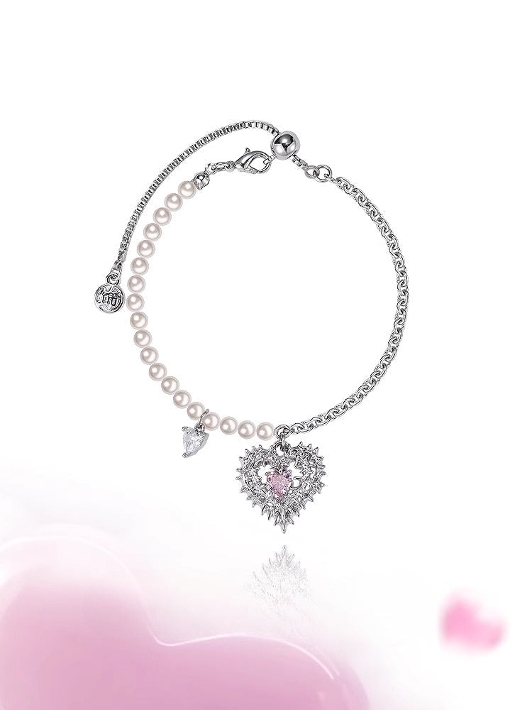 Pink Heart Spiked Thorn Bracelet