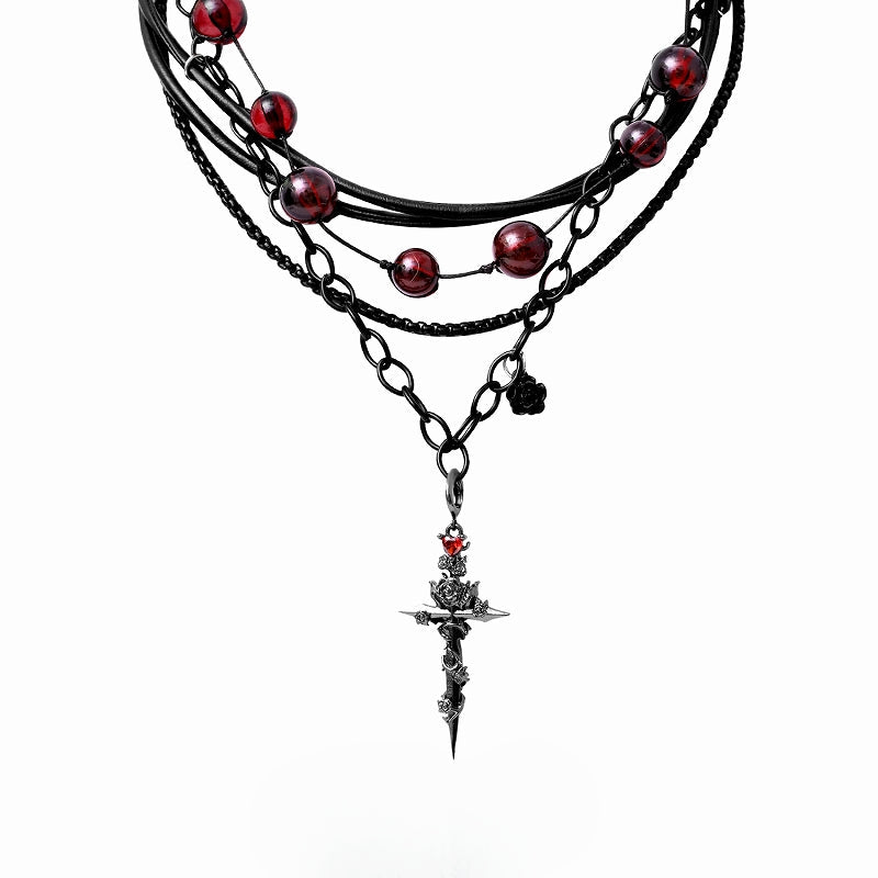 [1ST XULIE] Forbidden Rose Horror Cross Necklace pg816